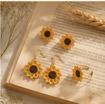 Handmade Crochet Sunflower Jewellery Set – Earrings & Ring