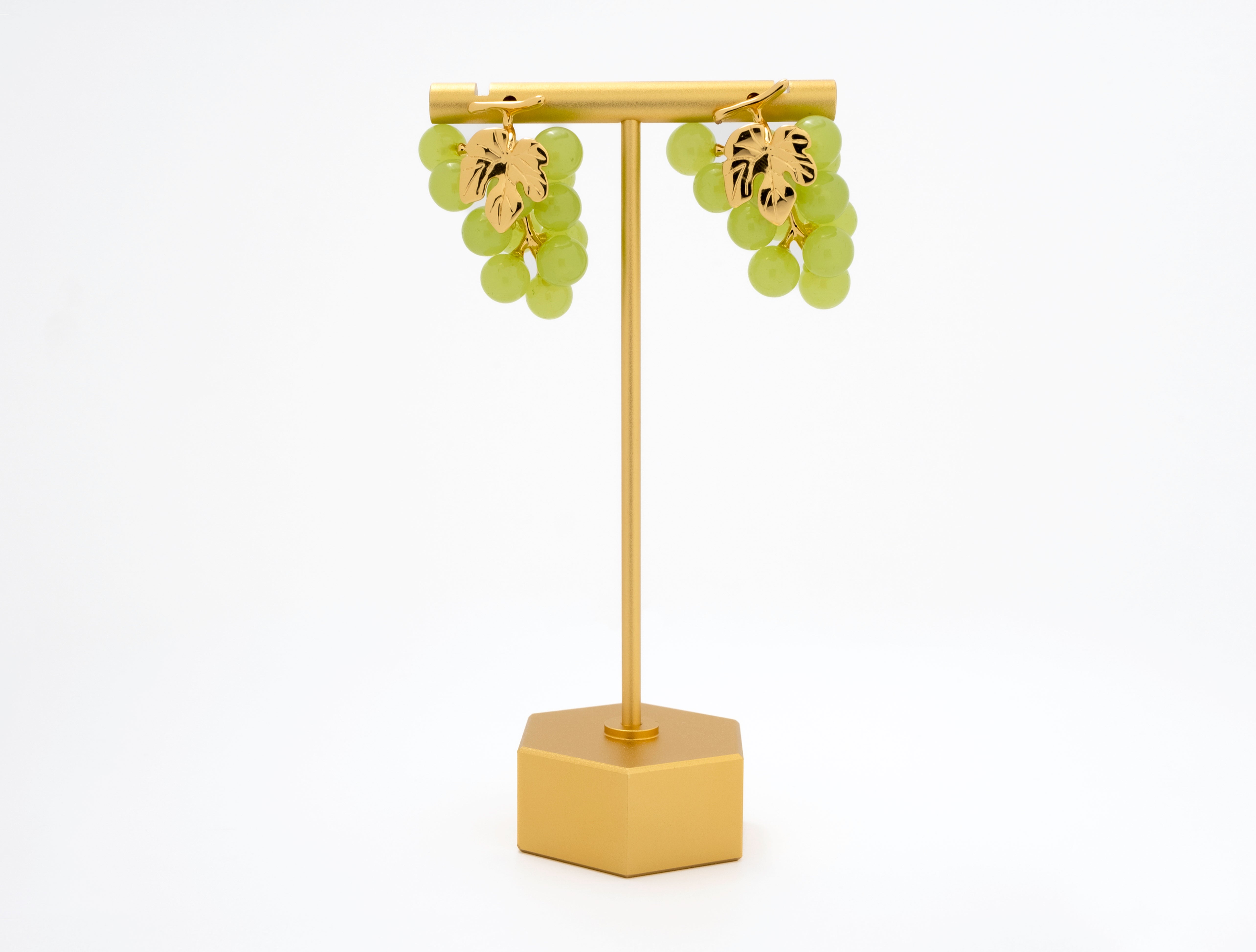 Green Pop: Grape Cluster Bead Earrings with Gold Leaf Detail