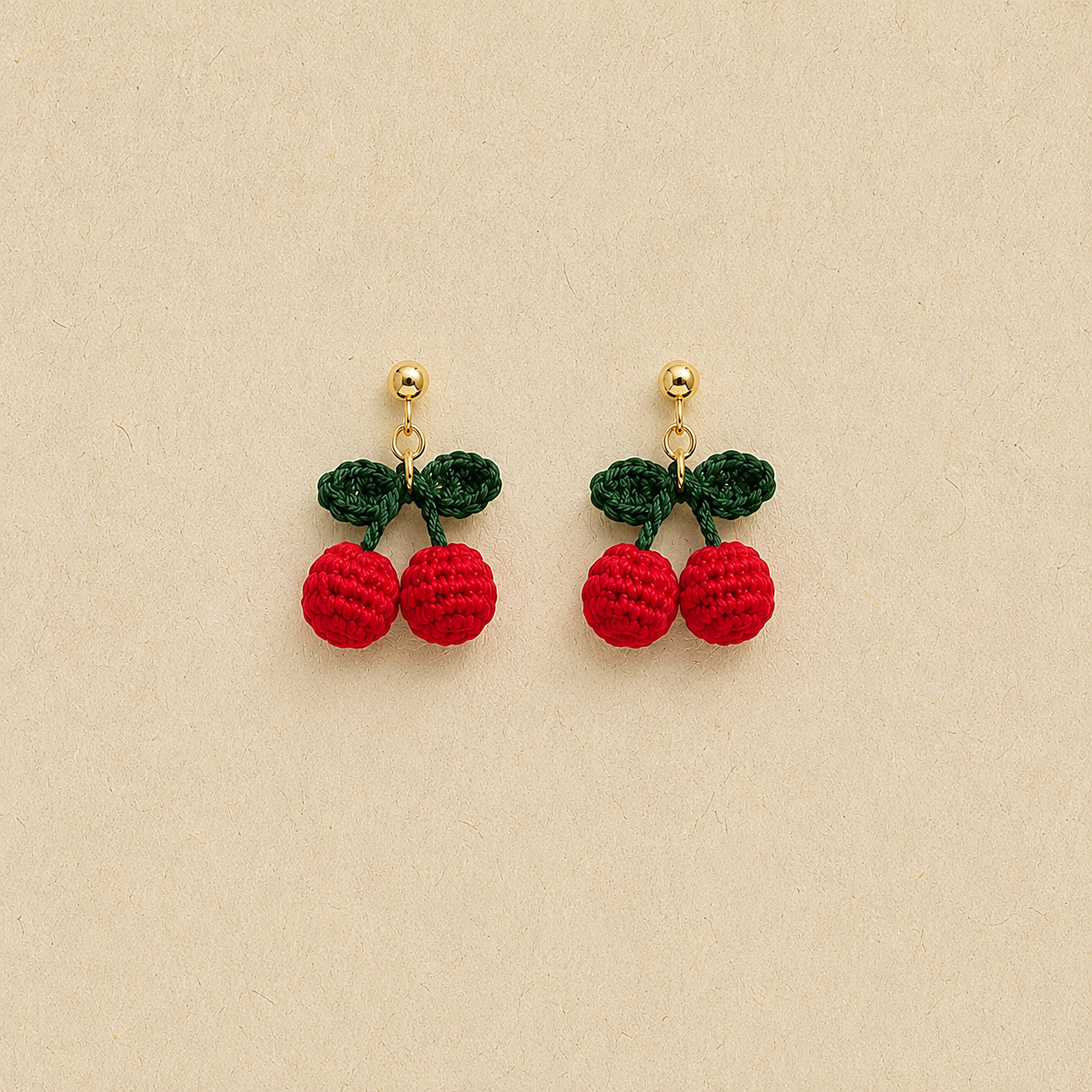 Handmade Crochet Cherry Stud Earrings | 925 Sterling Silver Posts
