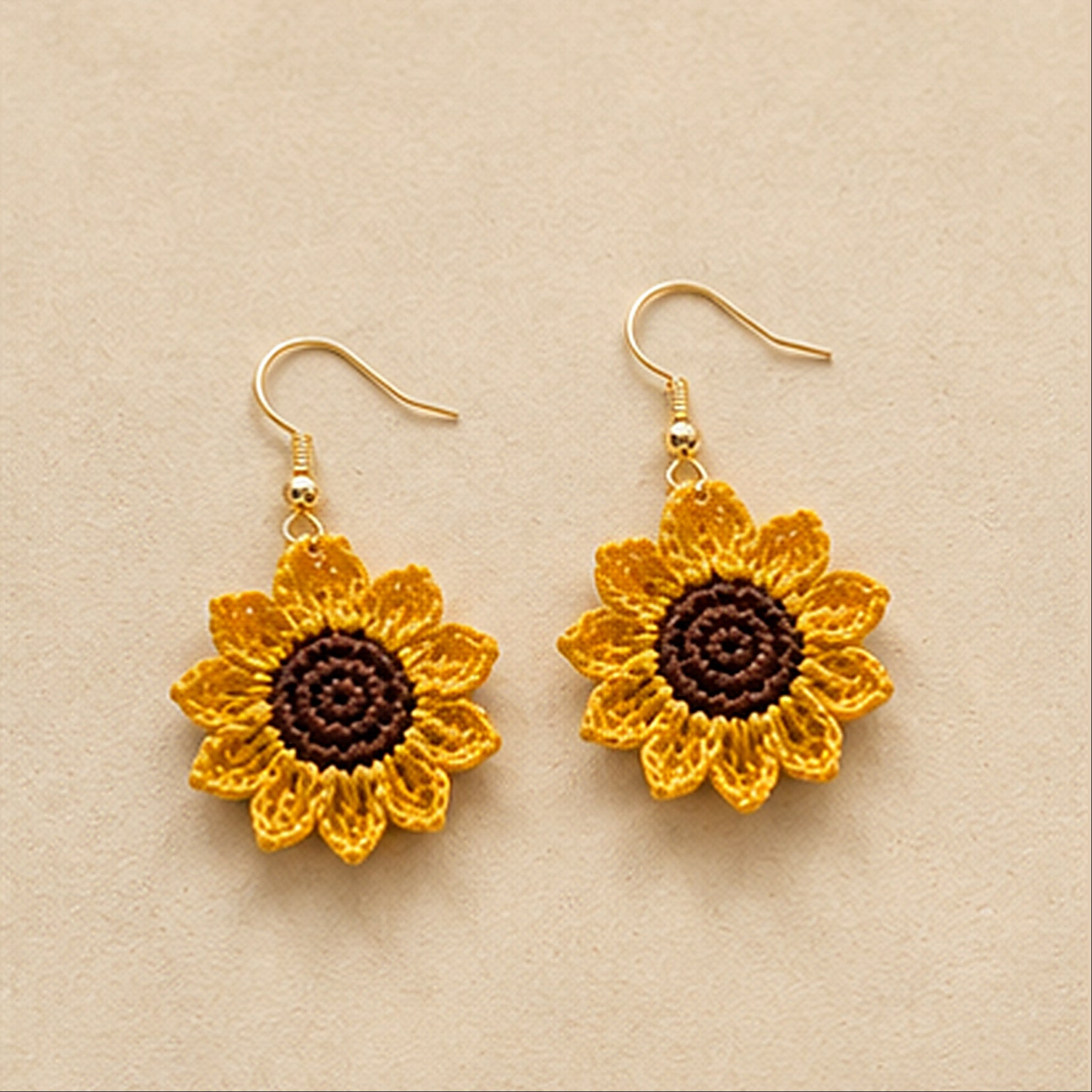 Handmade Crochet Sunflower Jewellery Set | Earrings & Ring