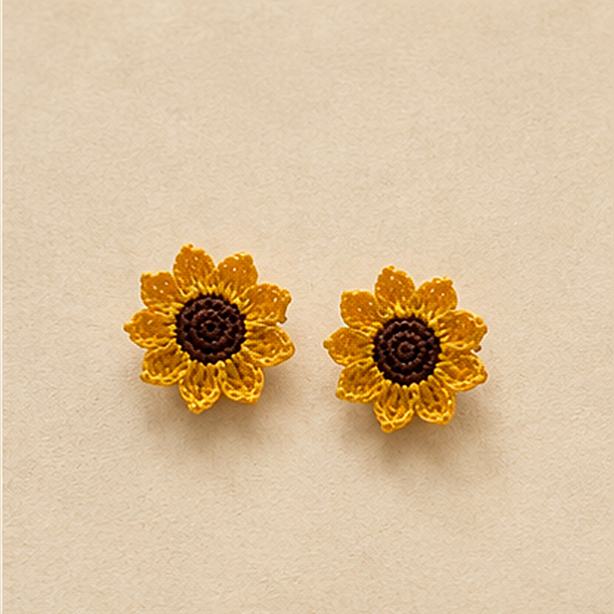 Handmade Crochet Sunflower Jewellery Set | Earrings & Ring