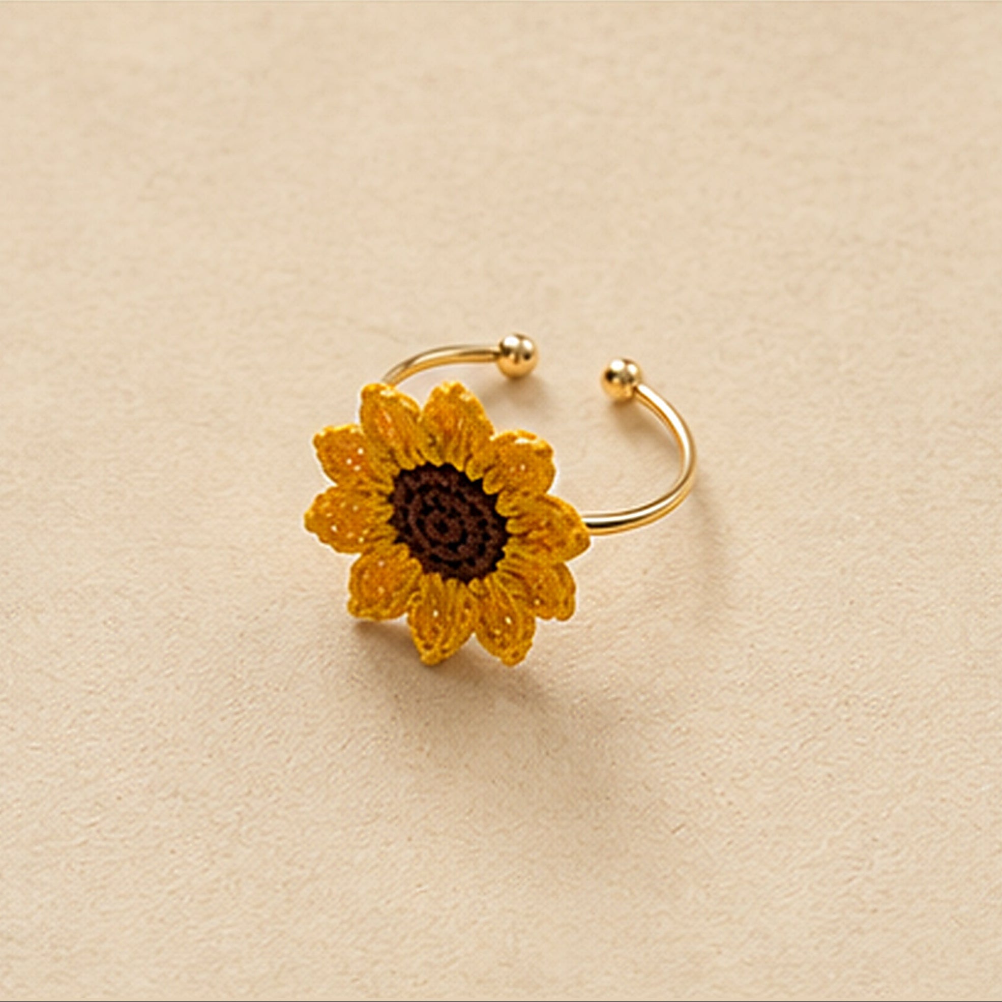 Handmade Crochet Sunflower Jewellery Set | Earrings & Ring