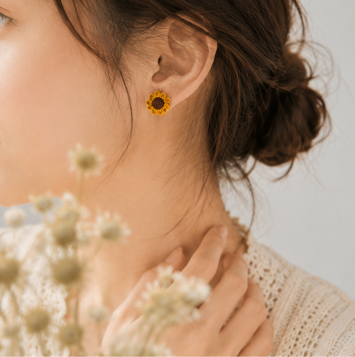 Handmade Crochet Sunflower Jewellery Set – Earrings & Ring