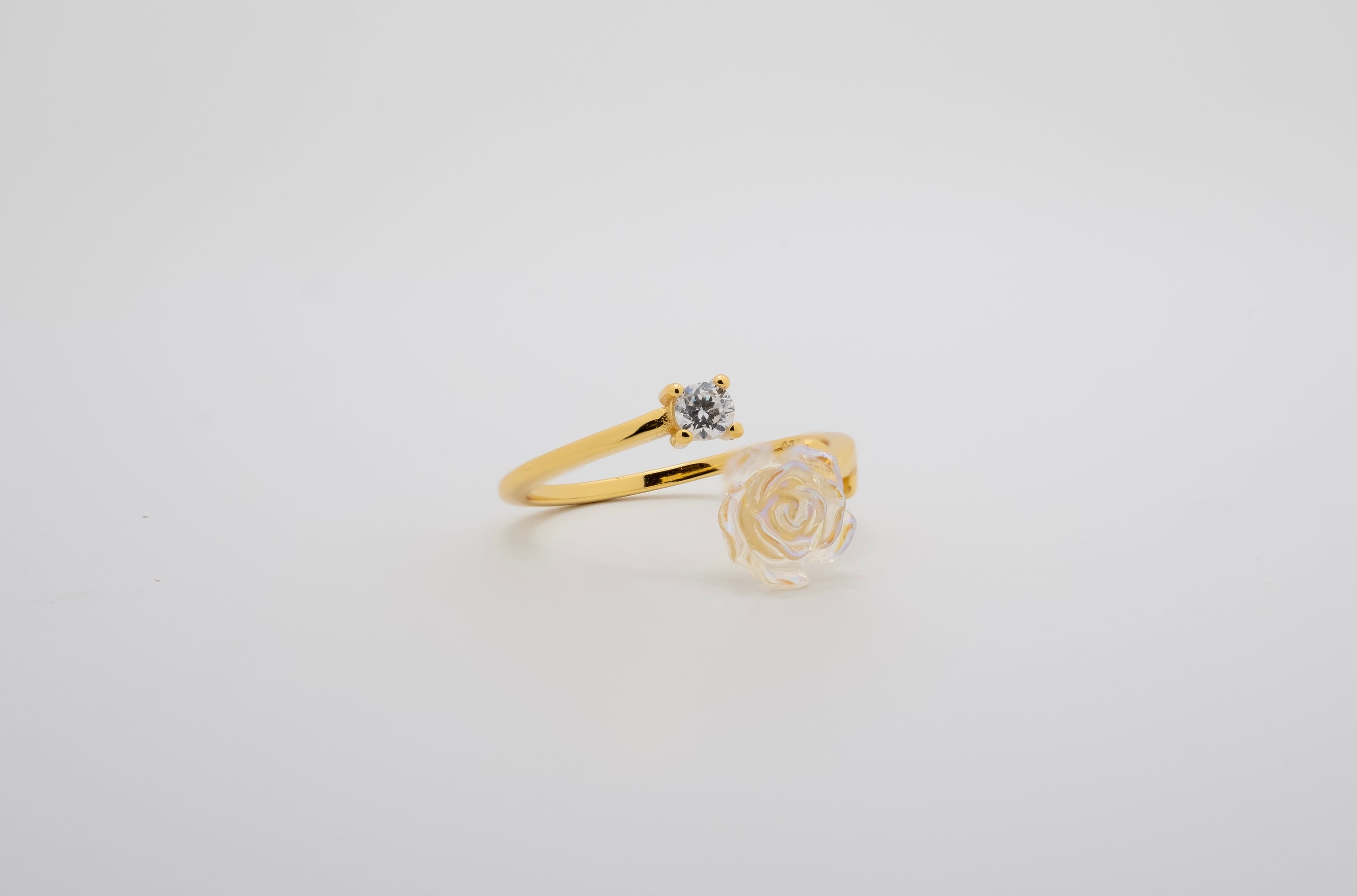 Gold Rose and Crystal Ring