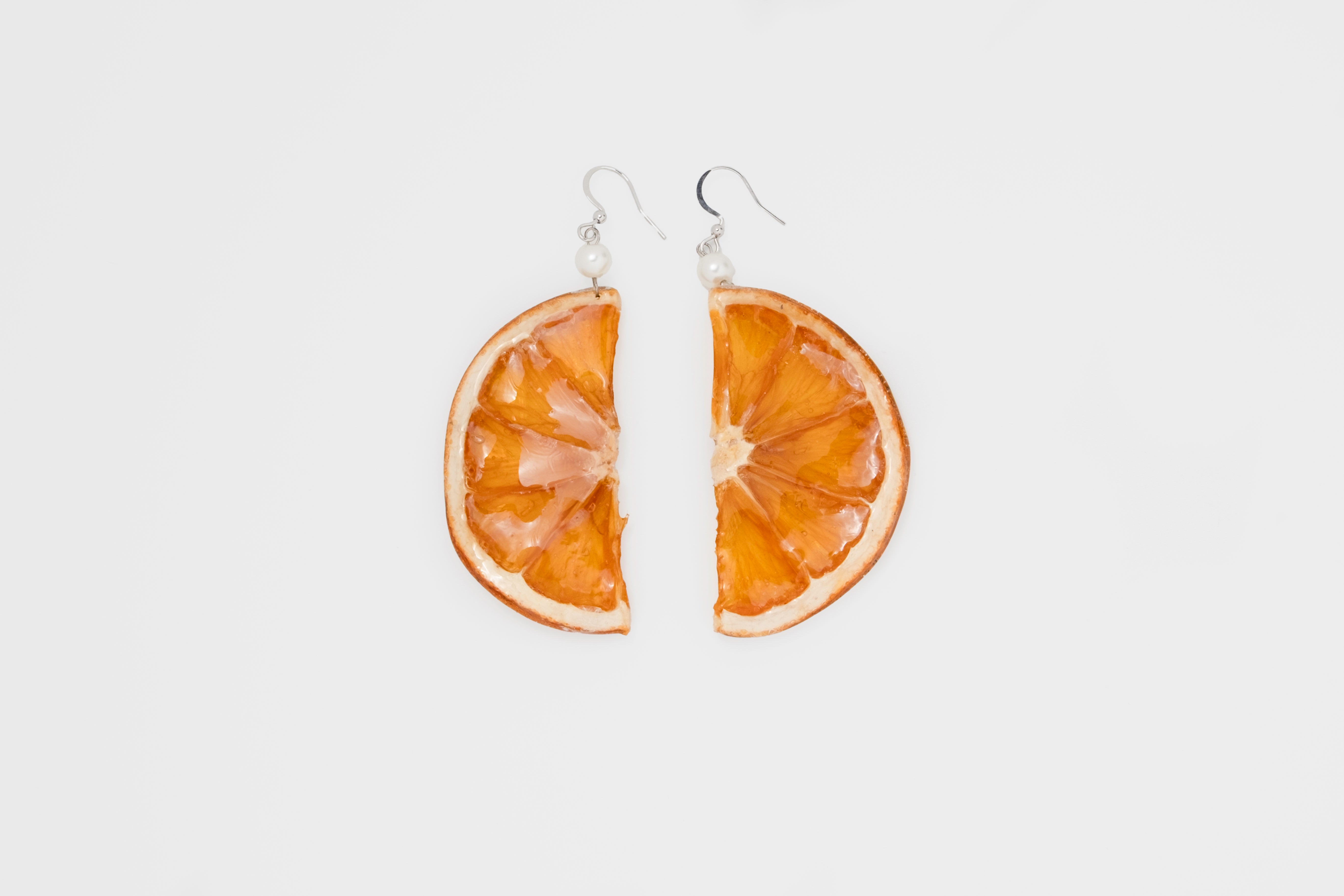 Citrus Kiss: Real Orange Slice Resin Earrings with Pearl Accents