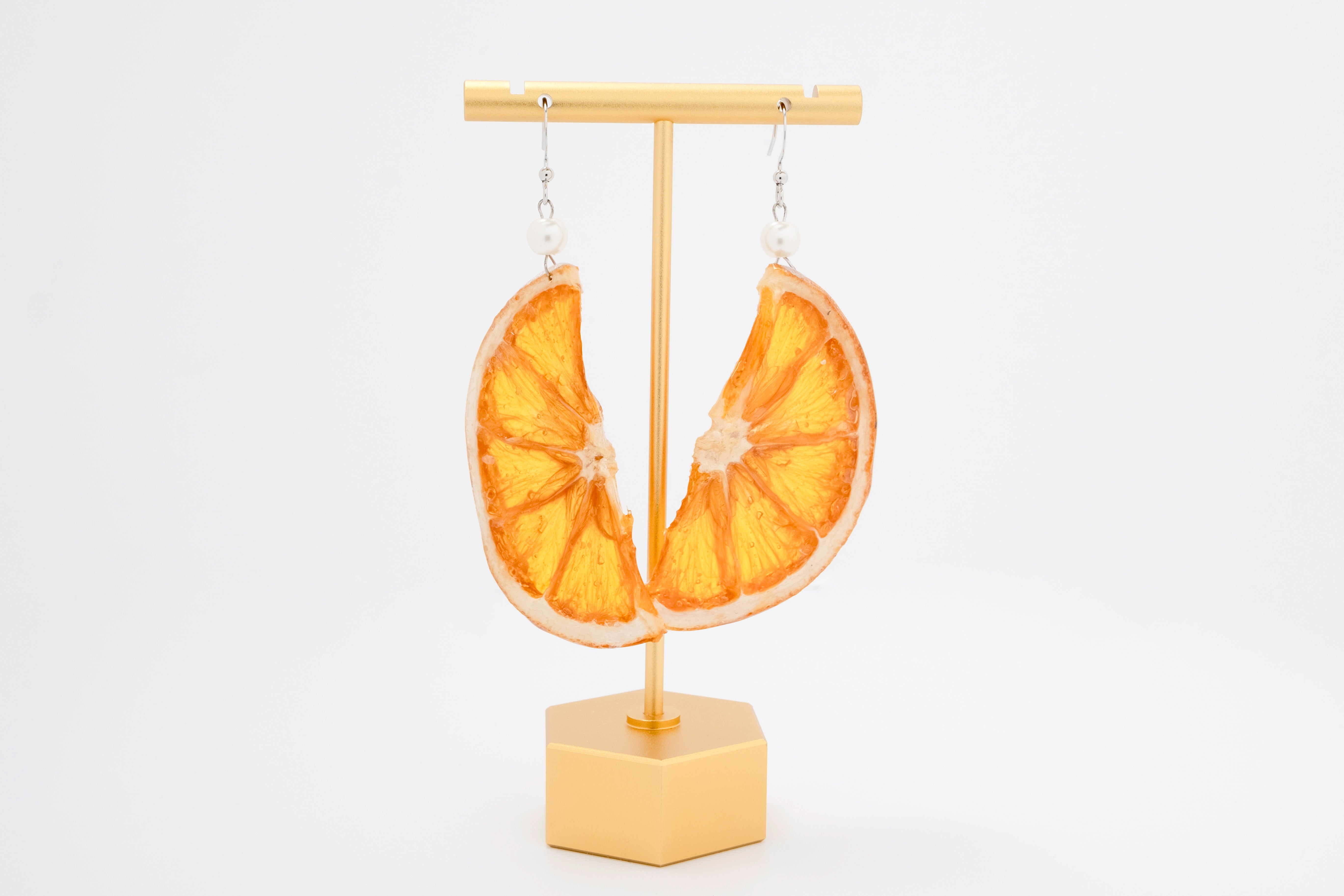 Citrus Kiss: Real Orange Slice Resin Earrings with Pearl Accents