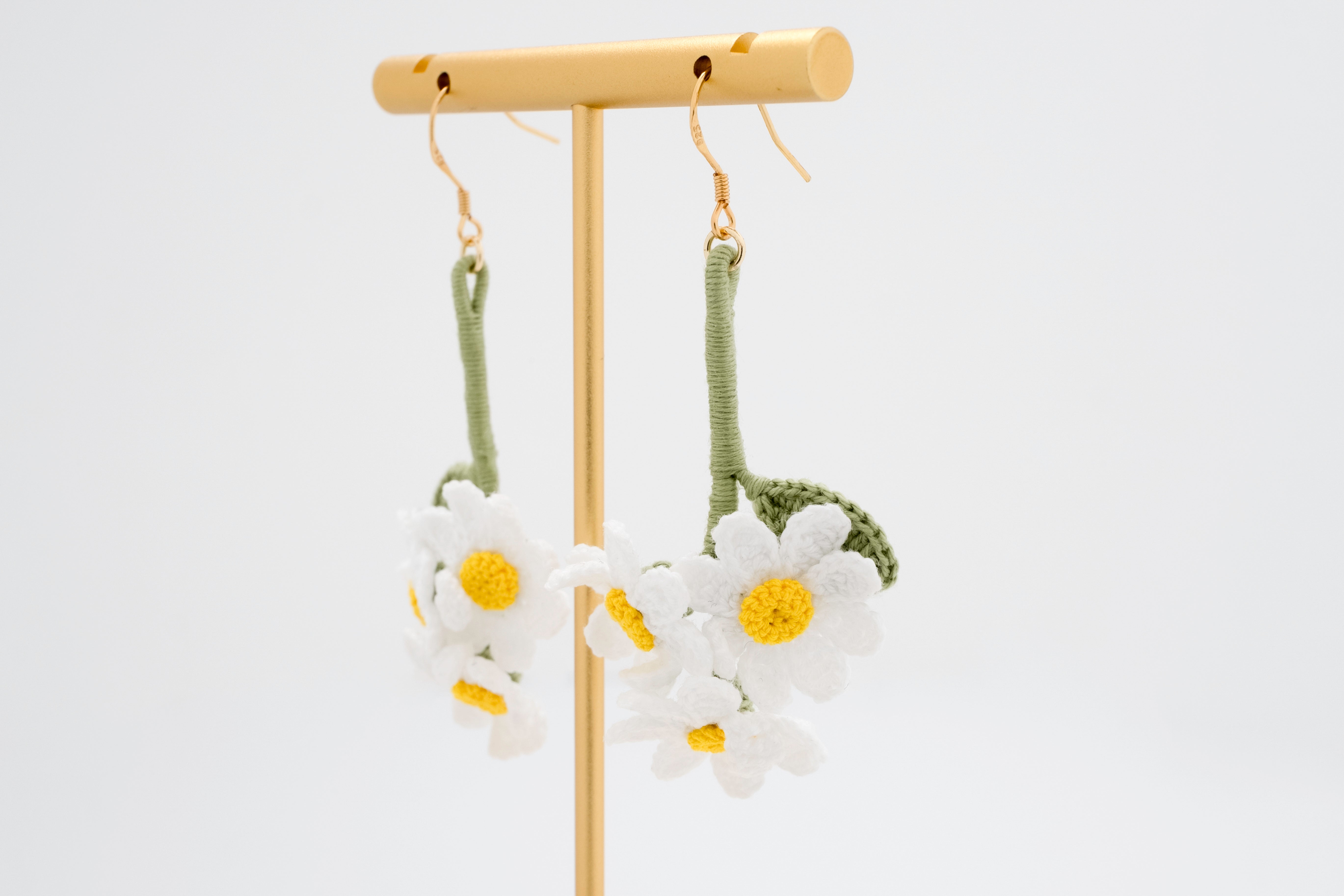 Meadow Charm: Hand-Crocheted Cotton Daisy Earrings
