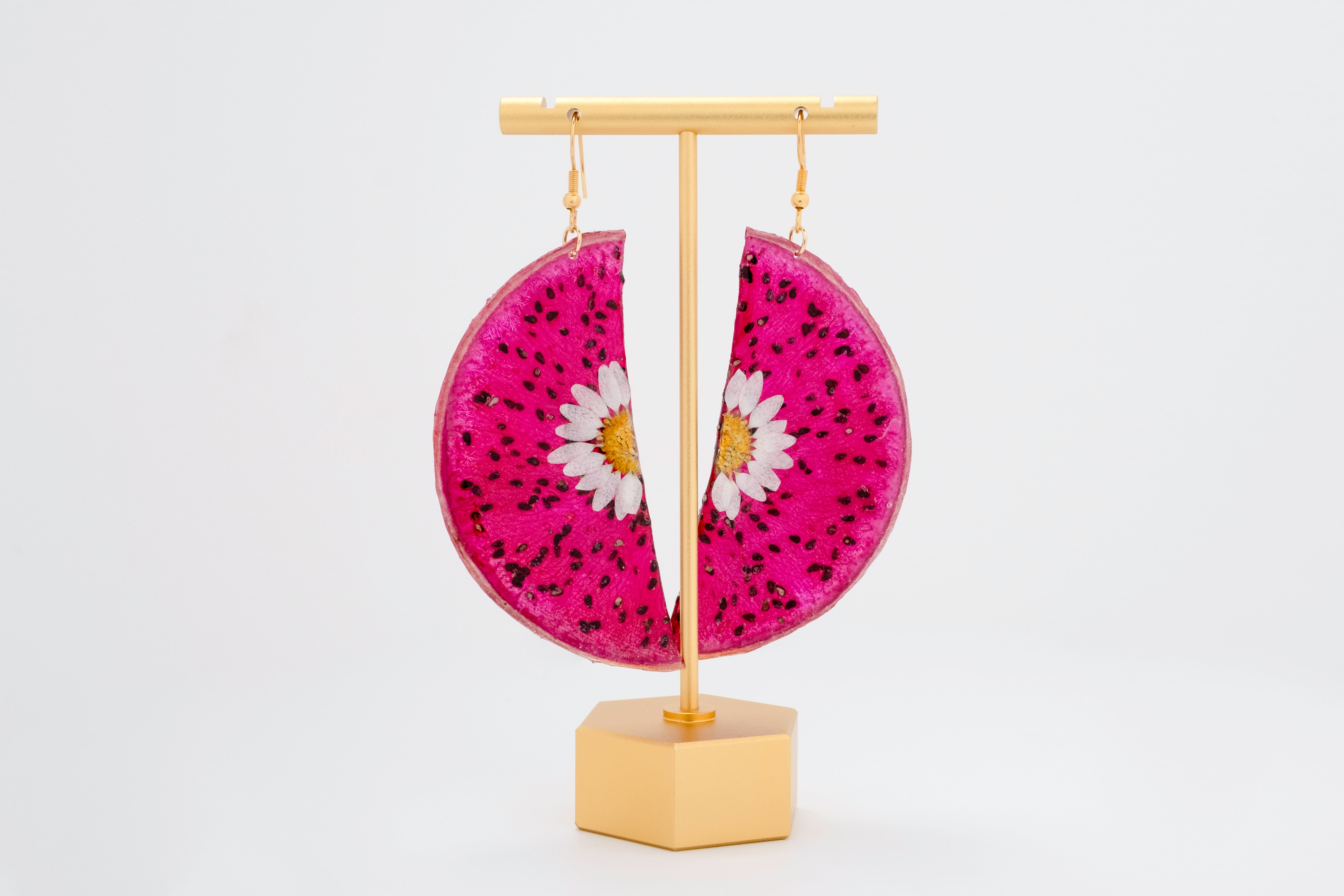 Dragon Bloom: Real Dragon Fruit & Daisy Resin Earrings