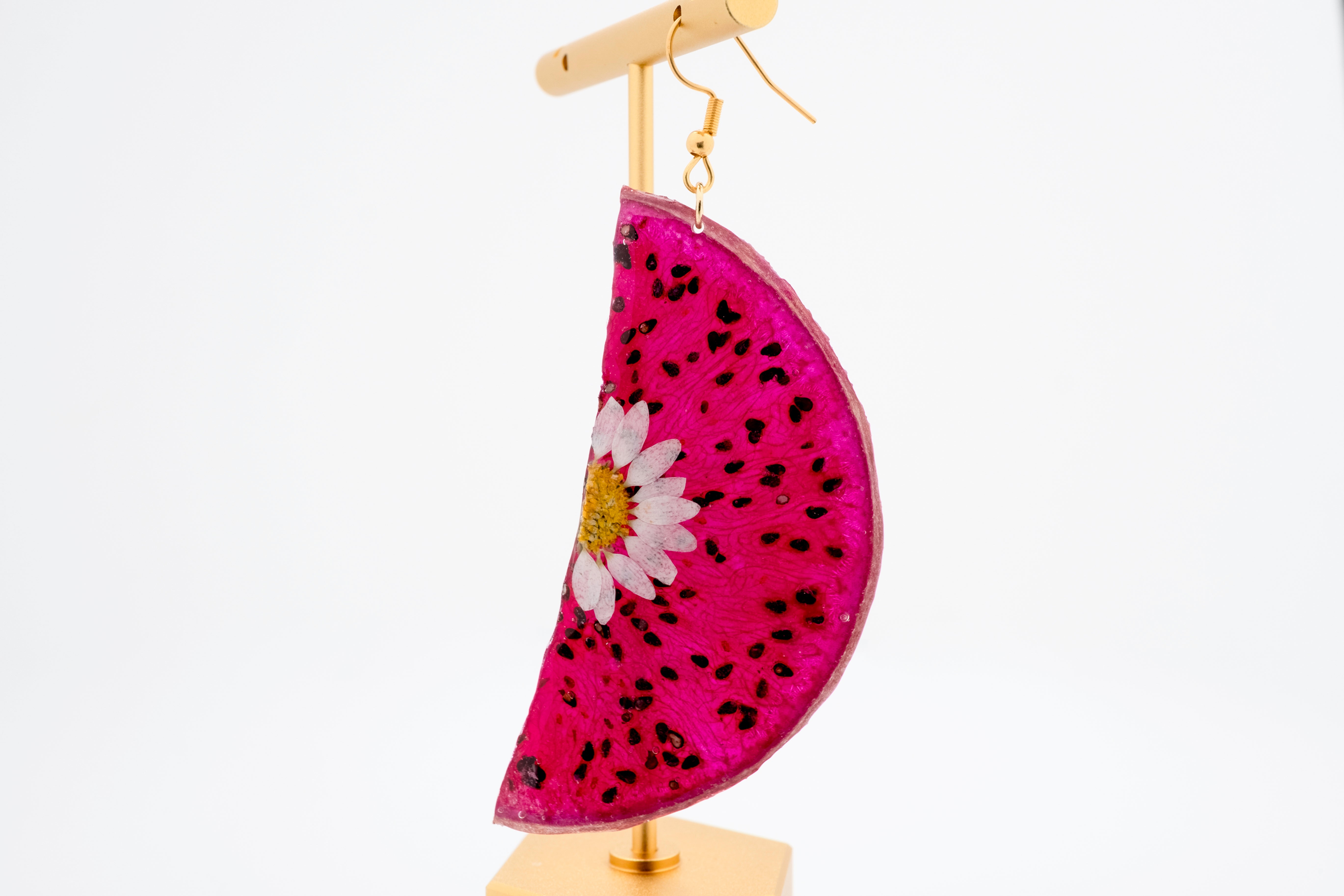 Dragon Bloom: Real Dragon Fruit & Daisy Resin Earrings