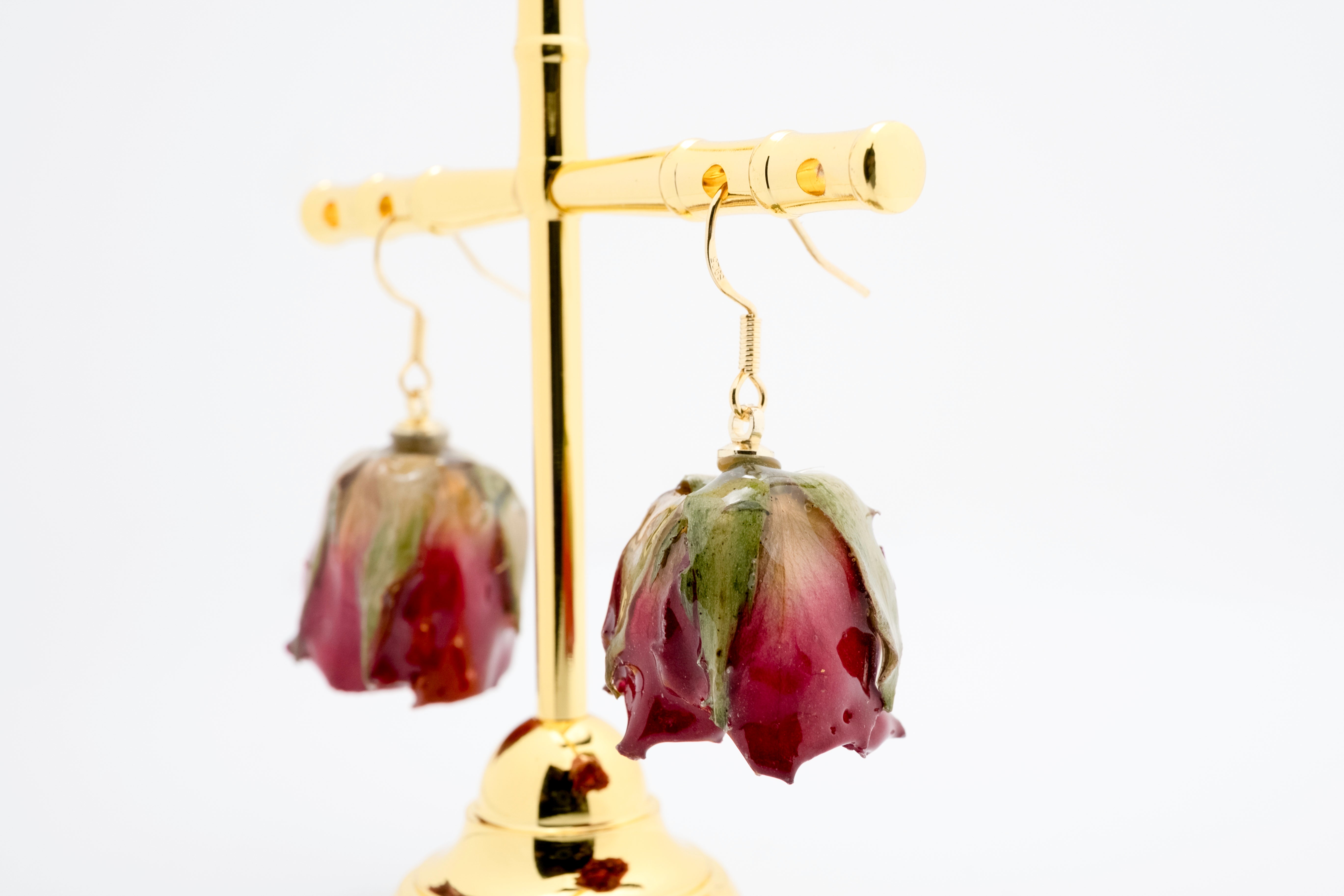 Eternal Bloom: Real Rosebud Resin Earrings