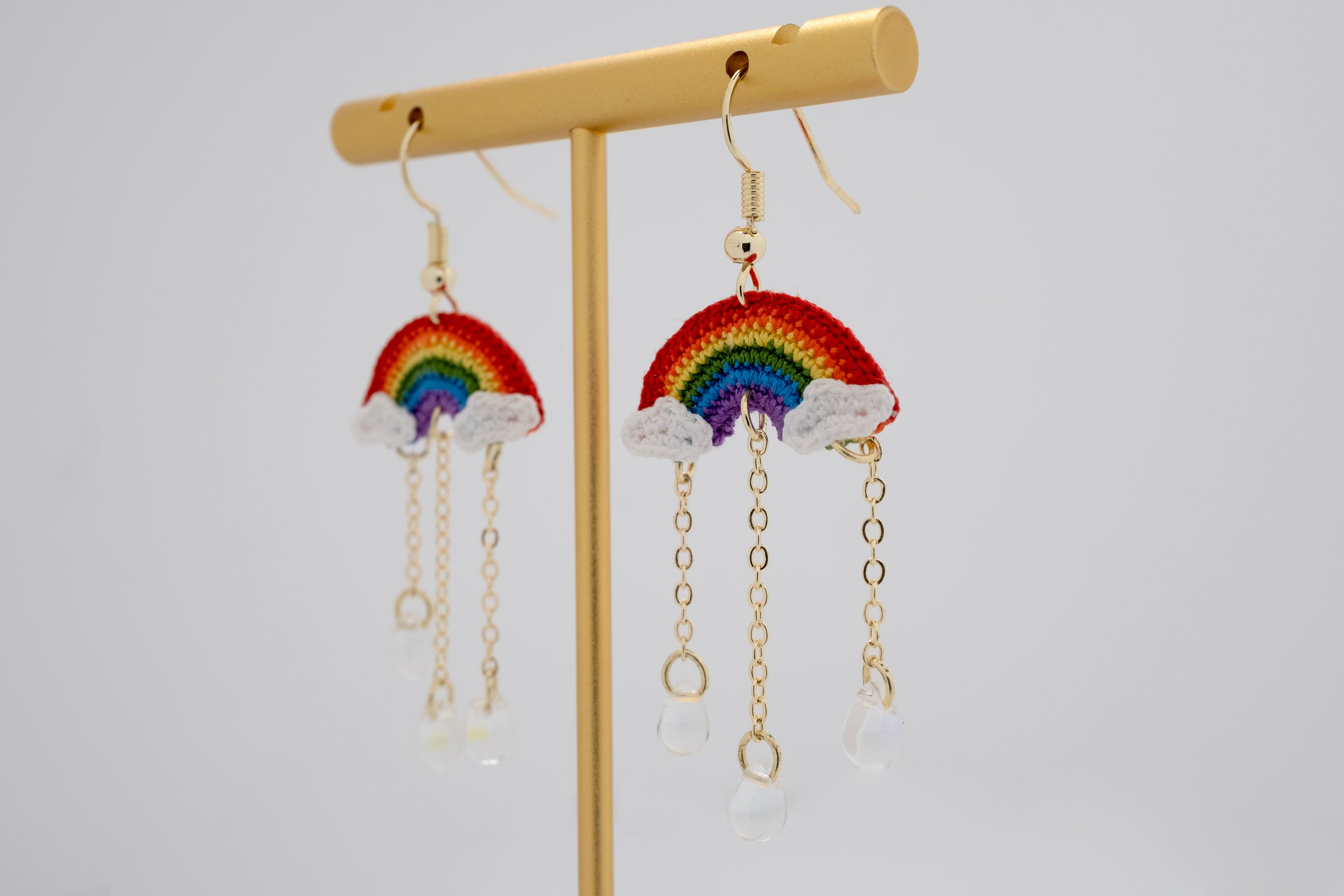 Rainbow Dreams: Crochet Cloud Dangle Earrings