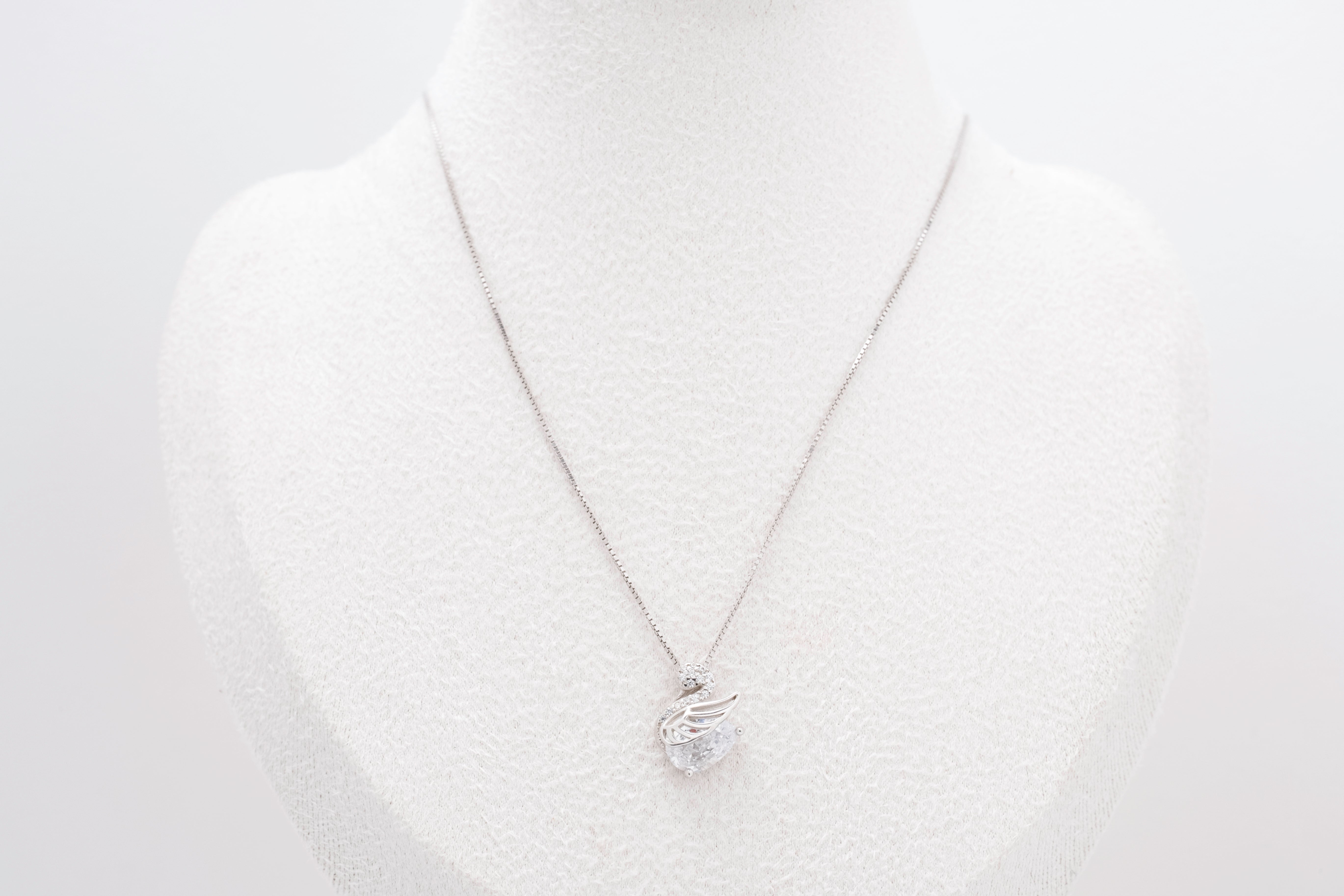 Crystal Grace: Silver Swan Pendant Necklace