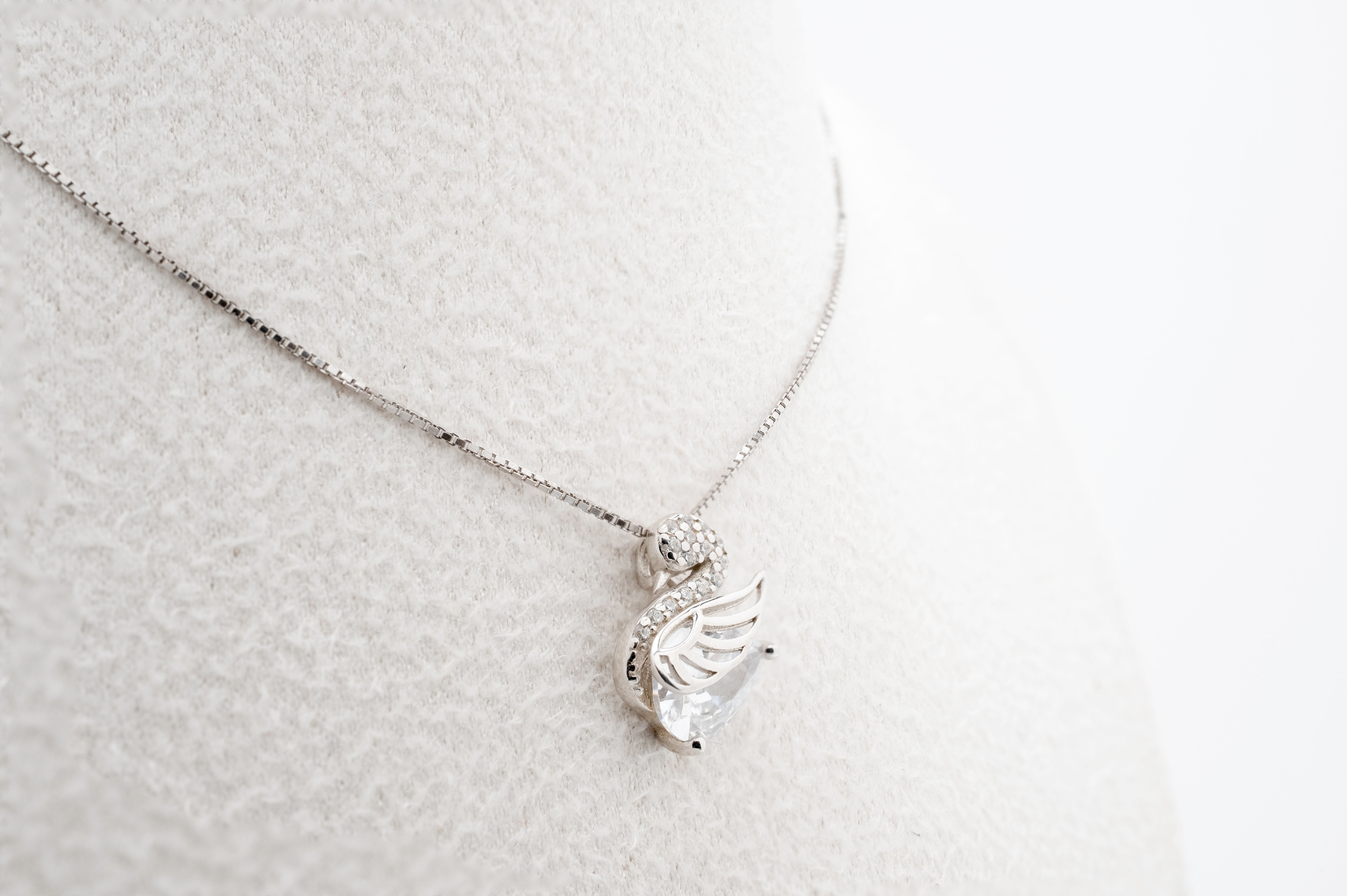 Crystal Grace: Silver Swan Pendant Necklace