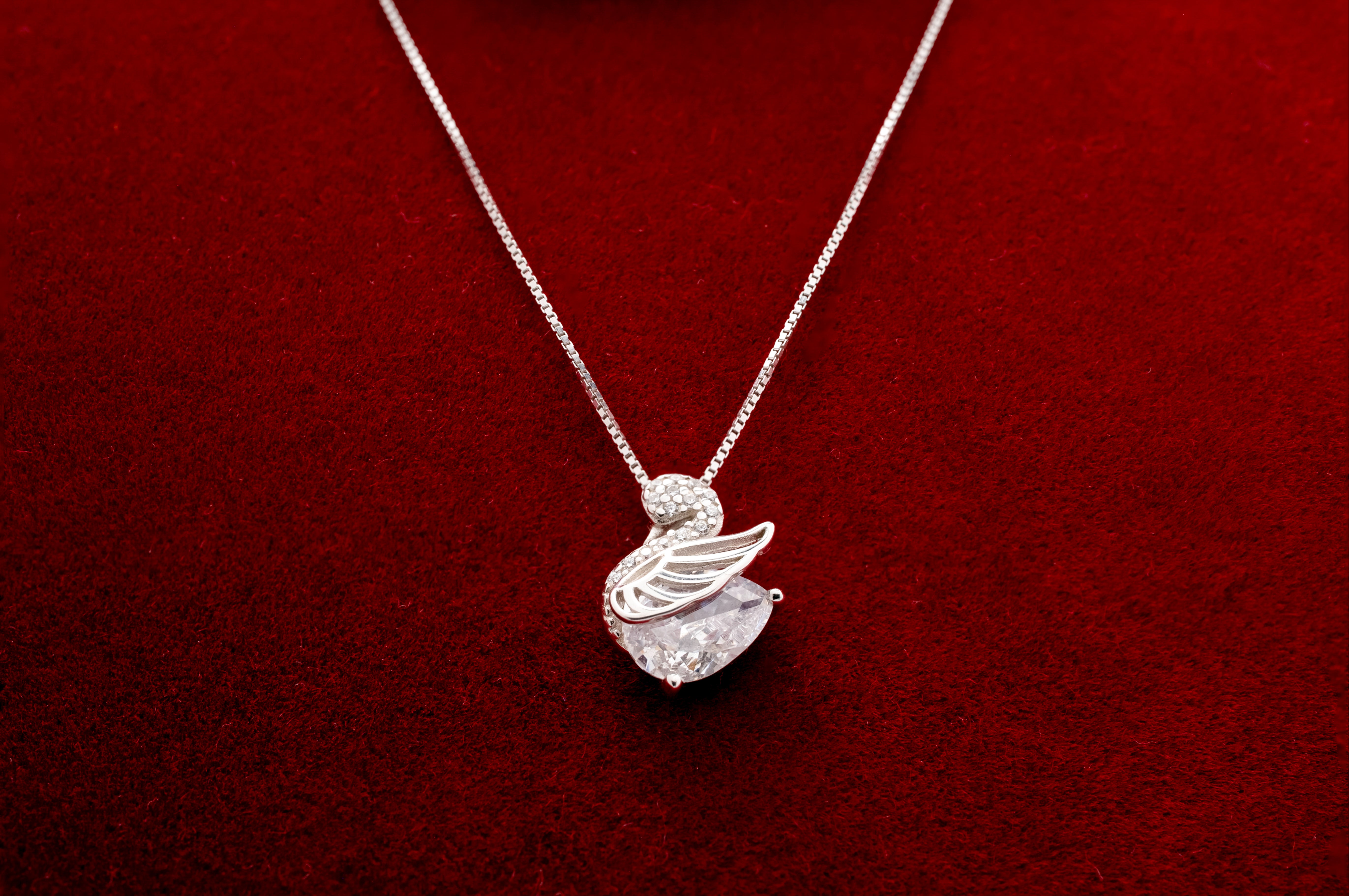 Crystal Grace: Silver Swan Pendant Necklace