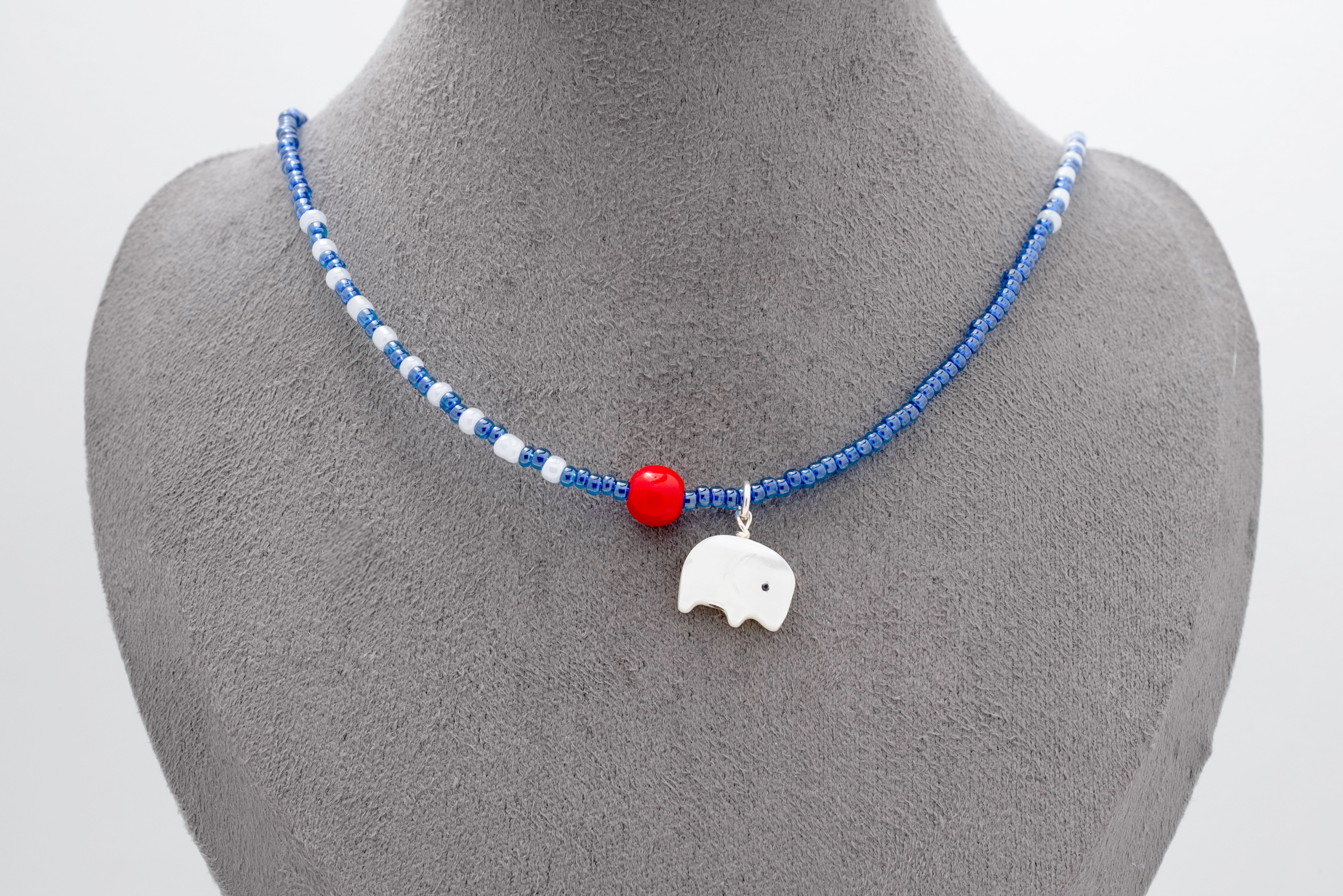 Blue Safari: Playful Elephant Bead Necklace