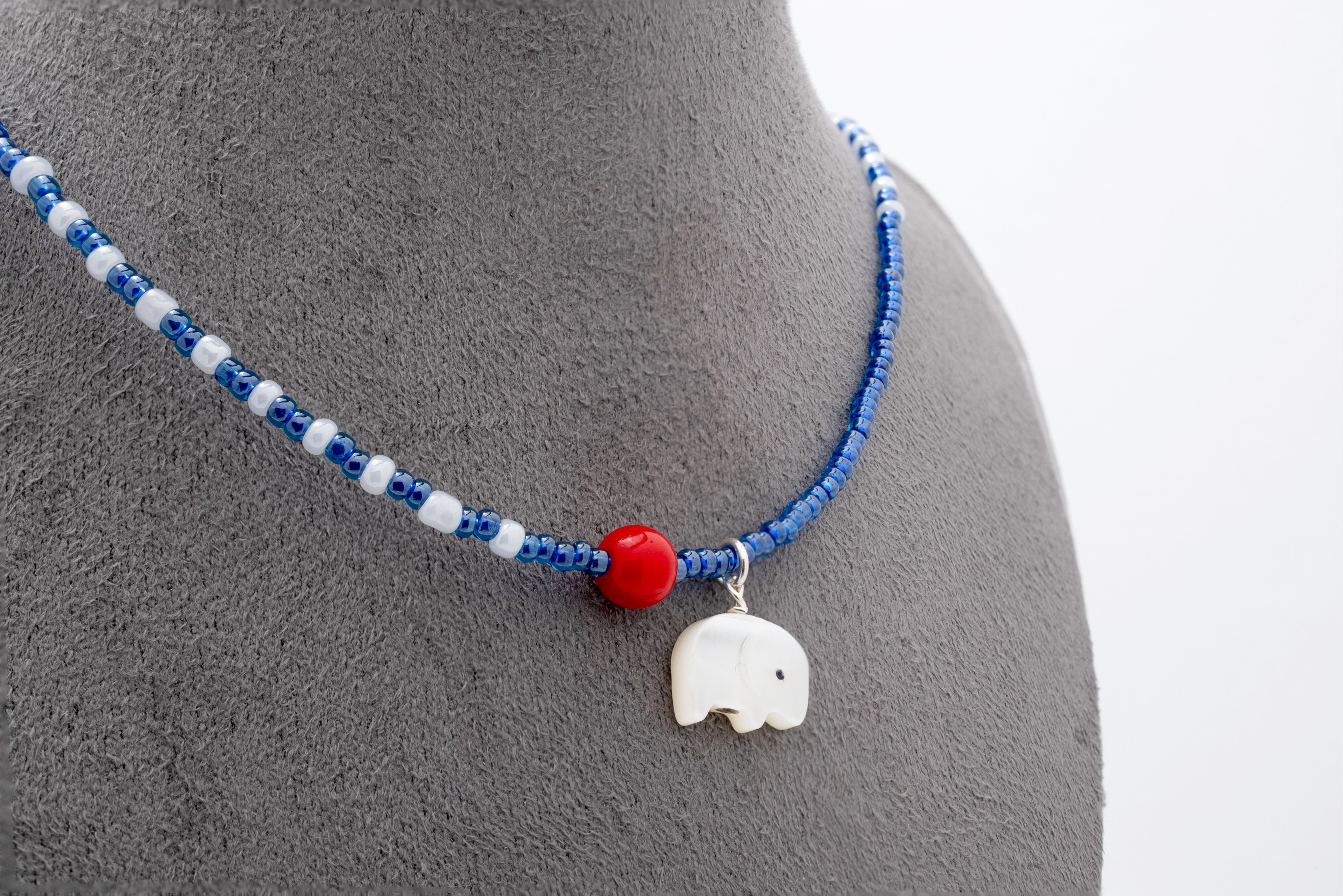 Blue Safari: Playful Elephant Bead Necklace