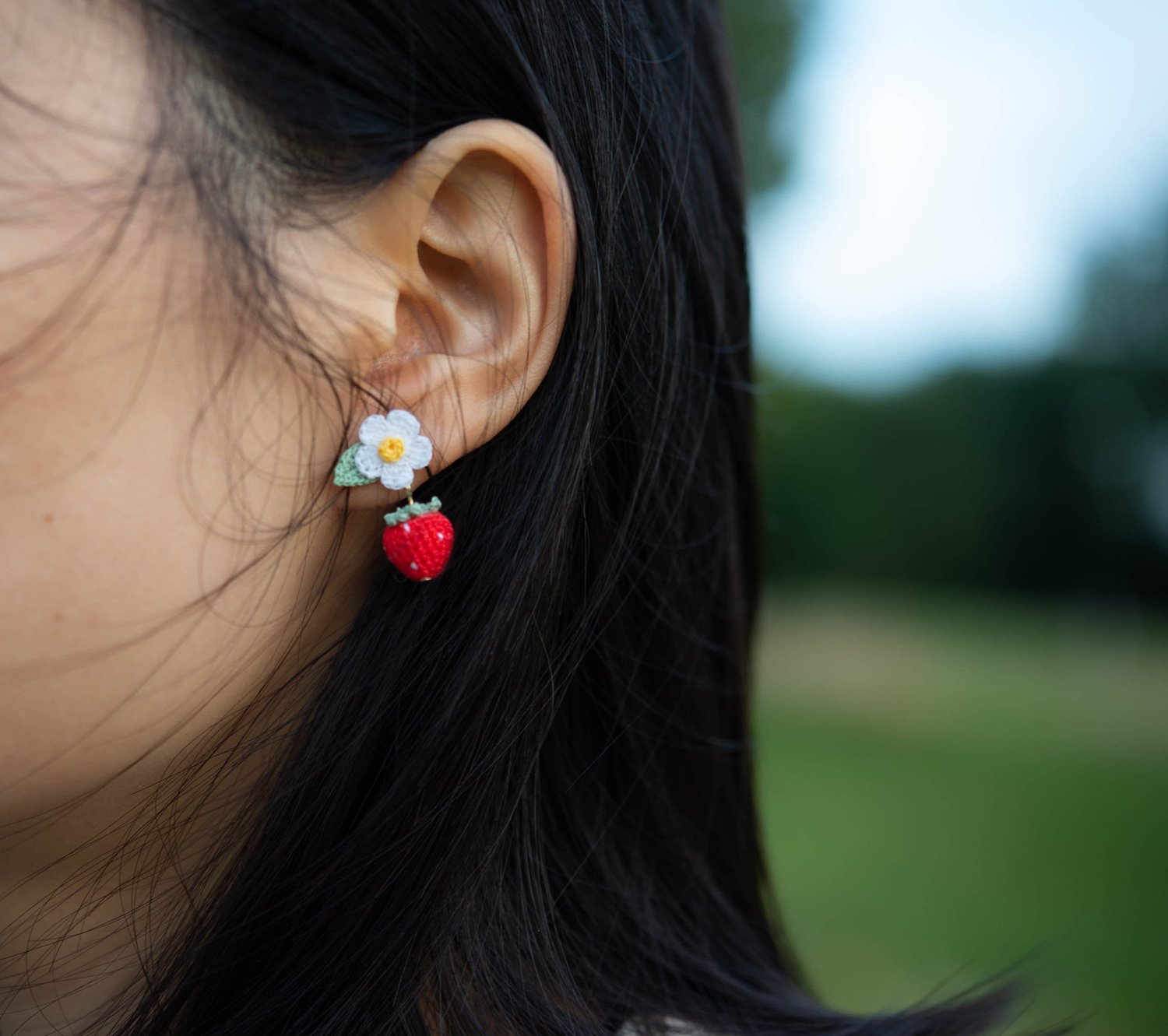 Micro Crochet Lily-of-the-Valley Flower Earrings - short version