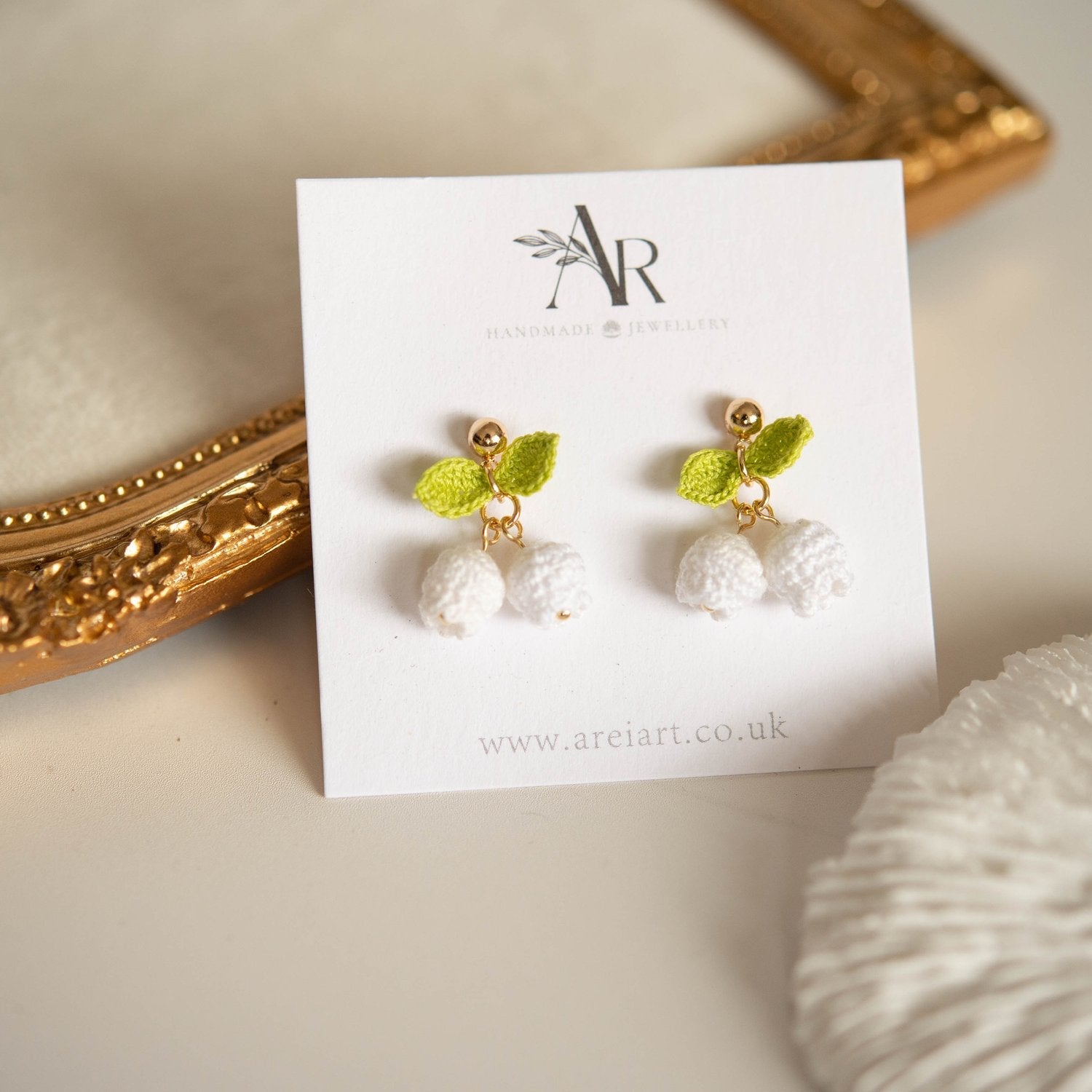 Micro Crochet Lily-of-the-Valley Flower Earrings - short version
