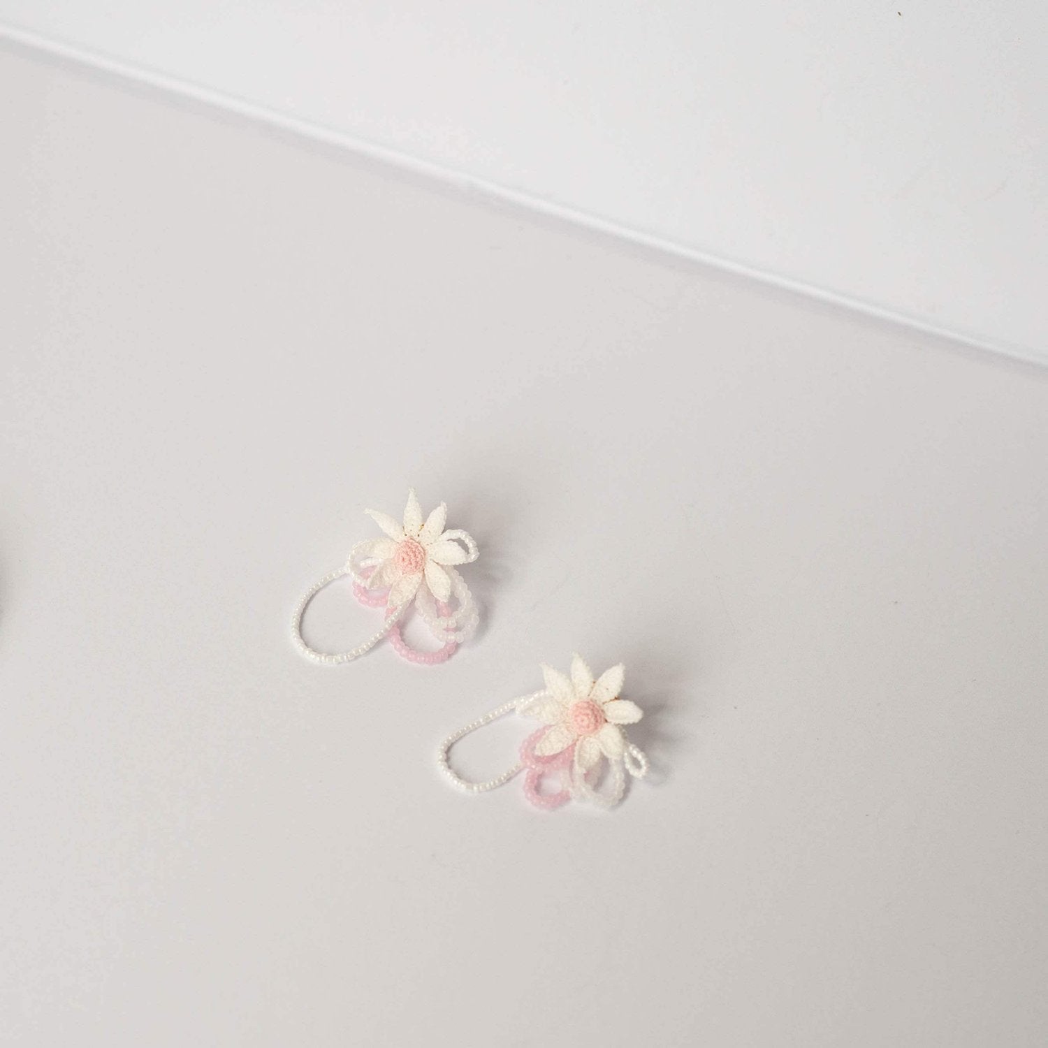 Micro Crochet Pink Daisy Earrings with Beads